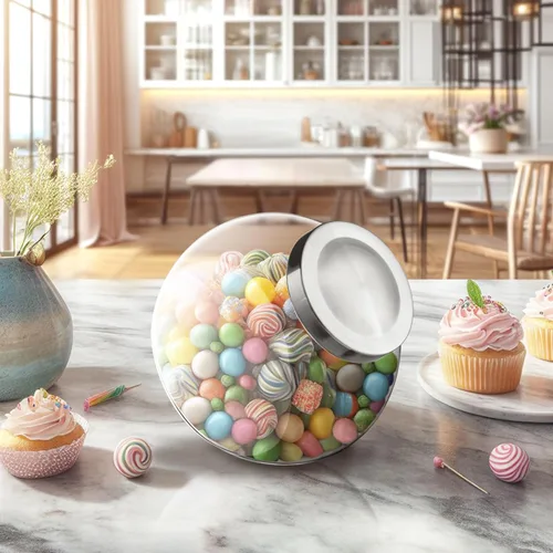 Vista 3 de Amazing Abby - Sweet Caroline - Paquete de 2 tarros de plástico para dulces de 75 onzas con tapa de acero inoxidable, tarro de galletas, tarro