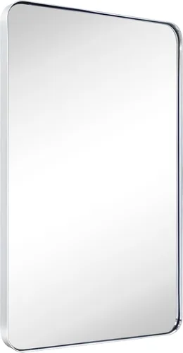 Vista 11 de TEHOME Espejo de baño rectangular redondeado de níquel cepillado de 20 x 30 pulgadas, color plateado cepillado de 30 x 20 pulgadas, espejo