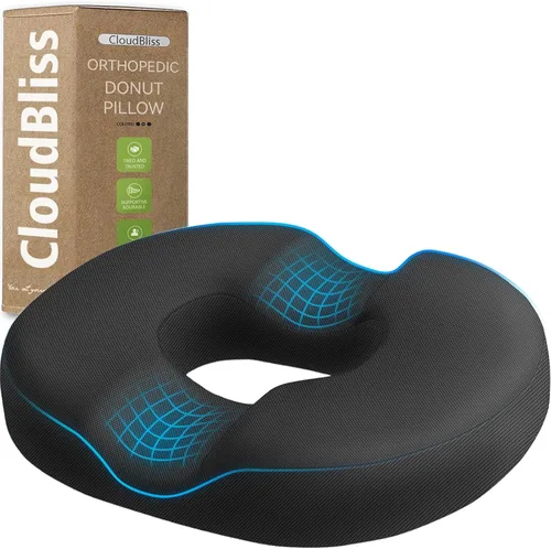 Vista 22 de Cojín de asiento en forma de dona CloudBliss para alivio del dolor de coxis y hemorroides, cojín de silla de espuma viscoelástica para después