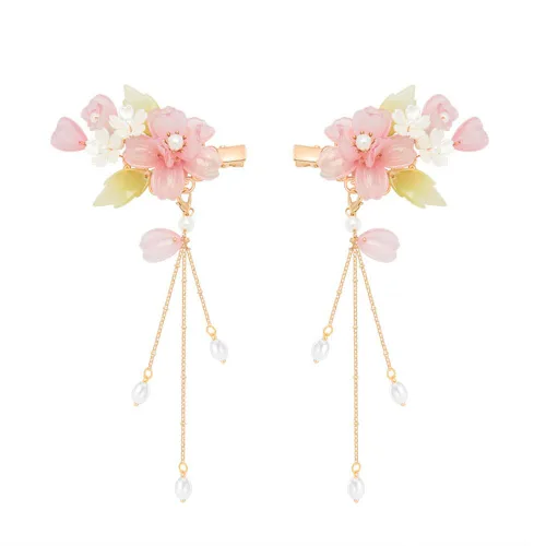 2pcs Retro Rosa Flor Horquilla Duckbill Clips Pasadores de Pelo Borla Colgante Accesorios para el Cabello MGPFERD