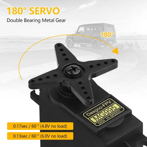 Vista 4 de 2Pcs MG995 55G Micro Servo Motor Metal Geared Kit para Coche RC, Robot, Helicóptero, Mini Servos para Proyecto Arduino