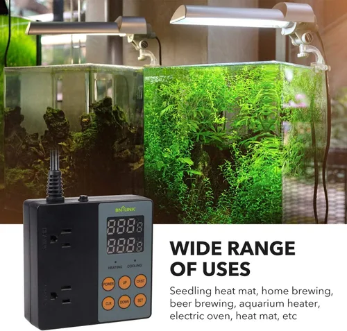 Vista 4 de BN-LINK Controlador de termostato profesional de calefacción y refrigeración digital de 2 etapas, enchufe para reptiles, acuario, carboy