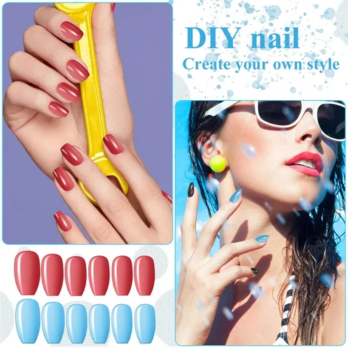 Vista 5 de 720 piezas de uñas postizas cortas, uñas postizas cuadradas medianas, uñas postizas artificiales de cobertura completa, uñas postizas a presión