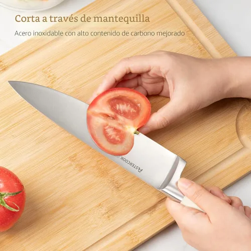 Vista 3 de Astercook Juego de cuchillos de cocina con bloque, 14 piezas, cuchillos de acero inoxidable de espiga completa con afilador, aptos para lavavajillas