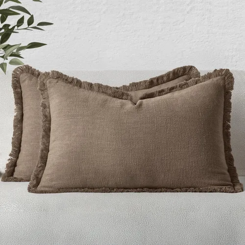 Vista 51 de MIULEE Juego de 2 fundas de almohada decorativas de lino neutro con flecos, fundas de cojín de estilo bohemio con borlas para sofá, cama, sala