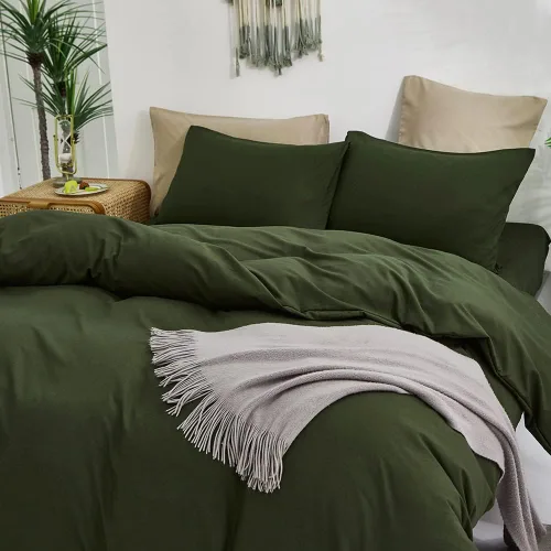 Vista 371 de CLOTHKNOW Juego de edredón de 3 piezas a cuadros color beige óxido, tamaño Full, juego de ropa de cama de cuadros edredón terracota con 2 fundas