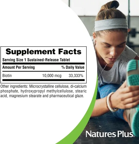 Vista 5 de NaturesPlus Biotin 10,000 mcg - 90 tabletas de liberación sostenida - Soporte para cabello, piel y uñas - Vitamina B de alta potencia - Vegetariano
