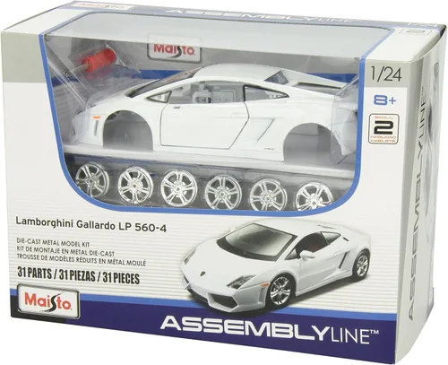 Vista 4 de Maisto Línea de montaje a escala 1:24 Lamborghini Gallardo LP 560-4 Kit de modelo fundido a presión, color blanco
