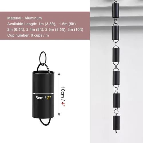 Vista 2 de Rain Chain Rain Chains for Replacement Gutters and Downspouts, Aluminum Cylinder Rain Collector Chain(100cm/3.3ft)