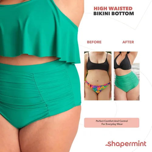 Vista 3 de SHAPERMINT Traje de baño de cintura alta para mujer, con control de abdomen, cobertura completa, talla S a grande