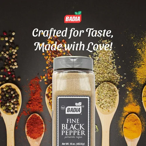 Vista 2 de Badia Pimienta negra molida fina, 16 onzas, sabor a pimienta negra pura suave, audaz y aromática