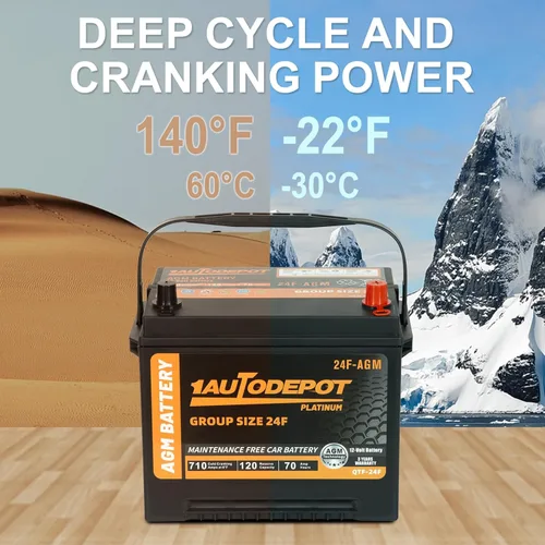 Vista 5 de 1AUTODEPOT Batería de automóvil BCI Group 24F, batería automotriz premium libre de mantenimiento AGM de 12V 70Ah, 710CCA, 120RC, garantía de 36 meses
