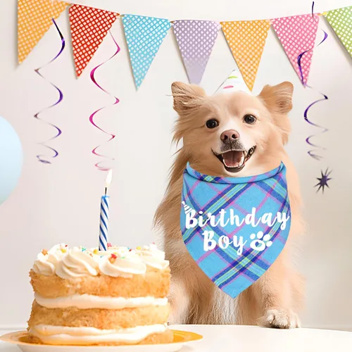Vista 2 de Bandana de cumpleaños para perros, bandana de cumpleaños de varios tamaños para perros, bandana de cumpleaños para perros pequeños y mascotas
