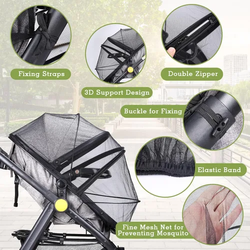 Vista 2 de LIHAO Mosquitera universal para cochecito, mosquitera para bebés con cremalleras bidireccionales y bolsa de almacenamiento, mosquiteras