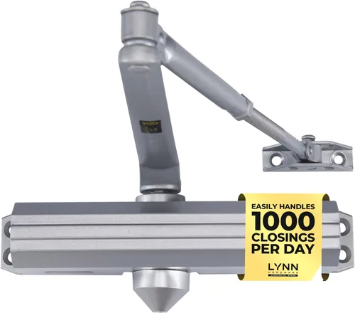 LYNN HARDWARE Cierrapuertas automático de servicio medio/resistente (plateado) - grado comercial, elección de contratistas, velocidad y fuerza
