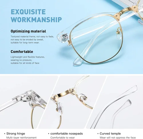 Vista 4 de AOMASTE Lentes de bloqueo de luz azul, retro, semi sin montura UV400, lentes transparentes para computadora para hombres y mujeres