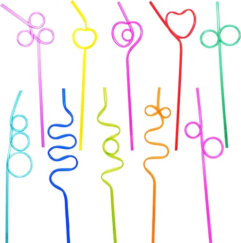 60 pajitas de plástico reutilizables para fiestas de niños, 60 popotes coloridos y locos y tontos, 10 diseños diferentes, para fiestas infantiles