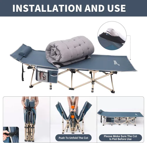 Vista 5 de Nice C Cuna climatizada con batería, catres de camping con cojín y calefacción, catres plegables con colchón para adultos, con almohada, bolsa