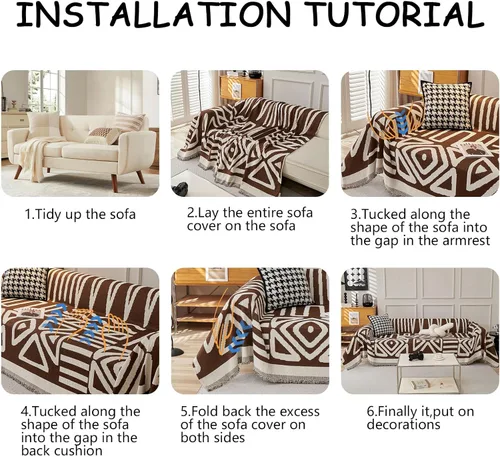 Vista 7 de Handontime - Funda de sofá reversible de felpilla para perros, estilo bohemio, lavable, para sofá de 3 plazas, 71 x 102 pulgadas, chocolate oscuro