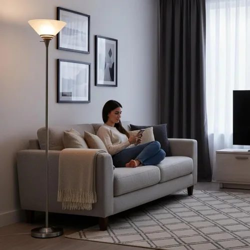 Vista 2 de Lavish Home - Lámpara de pie Torchiere para dormitorio con base de metal resistente y pantalla de vidrio mármol, bombilla LED incluida por Lavish