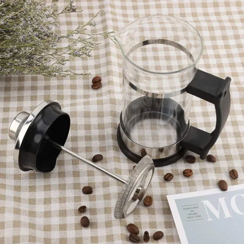 Vista 6 de Cafetera de prensa francesa, prensa de café de acero inoxidable resistente al calor, prensa de café de vidrio de borosilicato para cocina, viajes