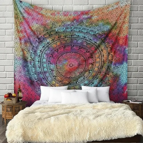 Vista 20 de Craft Trade Tapiz para colgar en la pared con diseño de mandala de algodón indio para decoración estética, bohemio, hippie, sala de estar, Blanco