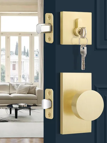 Vista 17 de Paquete de 1 pomos de puerta de latón, perilla de puerta interior dorada, manijas de puerta de dormitorio con cerradura, pomos de puerta