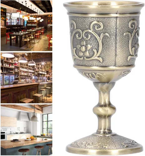 Vista 5 de Mumusuki Copa de bronce vintage, cáliz real medieval, control de temperatura, detalles en relieve, versátil entretenimiento, vasos de vino de whisky