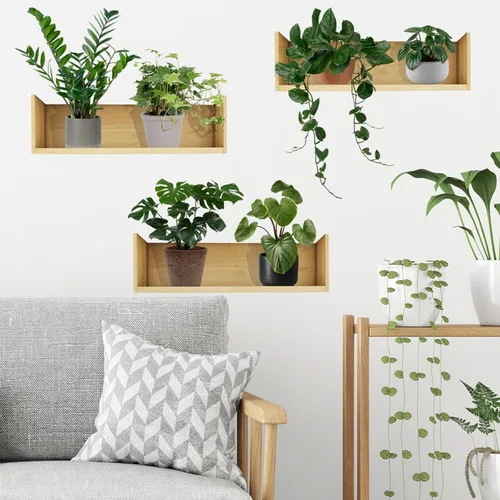 Vista 8 de Calcomanías de pared de plantas verdes 3D, calcomanías de pared en macetas tropicales, vinilo creativo para despegar y pegar, decoración de pared