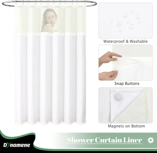 Vista 762 de Cortina de ducha de tela Dynamene verde oscuro - Cortinas de baño de tela de nido de abeja texturizadas resistentes, juego de cortinas de baño