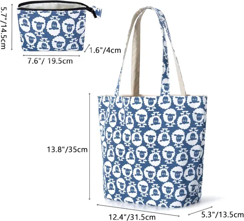 Vista 5 de Yarwo - Bolsa de tejer con pequeña bolsa con cremallera, bolsa de tela para agujas de tejer, madejas de hilo y suministros de manualidades
