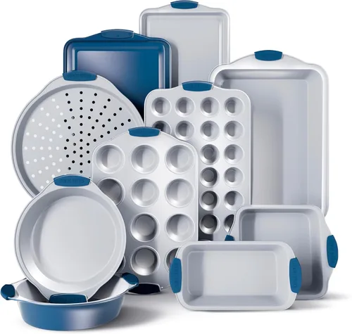 Vista 10 de Country Kitchen Juego de utensilios para hornear apilables antiadherentes, resistentes, duraderos, de fácil liberación, negro, 4 piezas