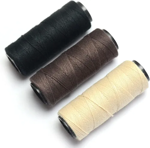 Hilos de tejido profesional 3 rollos para hacer pelucas, coser a mano, trama de cabello, extensión de tejido de cabello DIY (negro, beige, marrón)
