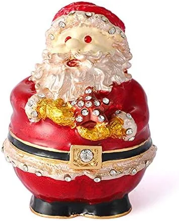 QIFU Caja decorativa pintada a mano de Santa Claus con esmalte rico y diamantes de imitación brillantes, regalo único para Navidad