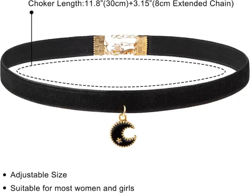 Vista 5 de Fesciory Gargantilla negra para mujer, gargantilla de encaje de terciopelo ajustable en capas, regalo de joyería gótica para niñas.