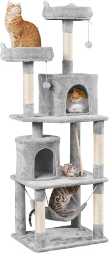 Vista 16 de Yaheetech Árbol para Gatos de 62.5 pulgadas Torre para Gatos Condominio para Gatitos con Plataforma y Hamaca, Postes Rascadores para Gatitos Casa