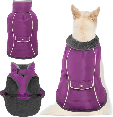 Vista 28 de Abrigo de Invierno para Perro - Ropa Cálida para Perro para Lluvia Nieve Viento Clima Frío - Chaleco Chaqueta para Mascotas Reflectante Ajustable