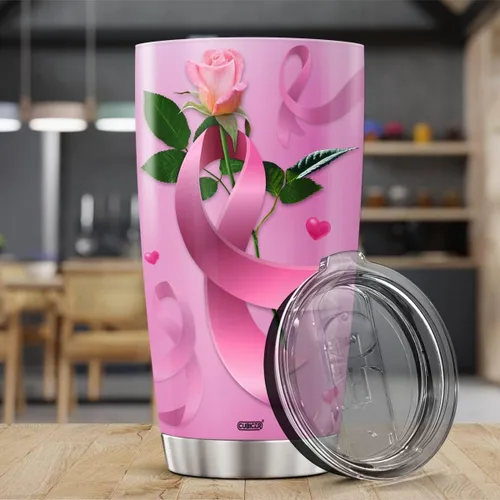 Vista 3 de CUBICER Regalos para pacientes con cáncer de mama, mujeres, abuelas, niñas, sobrevivientes, accesorios de concienciación, vaso de cinta, vasos