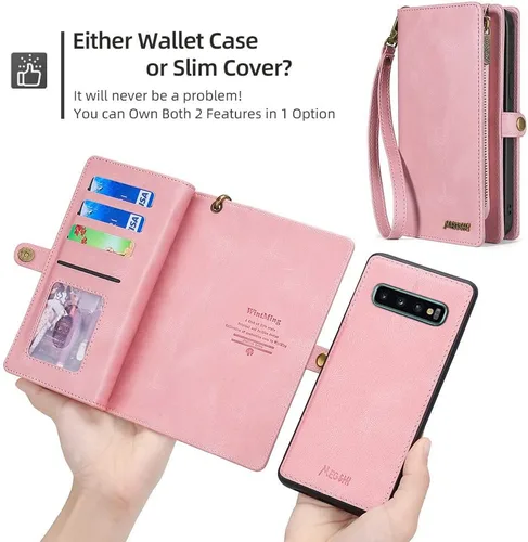 Vista 5 de Asuwish Funda de teléfono para Samsung Galaxy S10 con cremallera, funda desmontable con protector de pantalla de vidrio templado y tarjetero