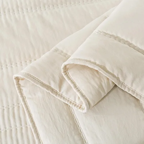 Vista 5 de HIARUO Colchas tamaño King, colcha a rayas (104 x 90 pulgadas) con 2 fundas de almohada (20 x 36 pulgadas) para todas las estaciones, beige/blanco