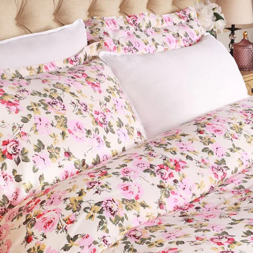 Vista 3 de SUPERIOR Juego de funda de edredón de algodón de 300 hilos con fundas de almohada, duradero y transpirable, lavable a máquina, ropa de cama floral
