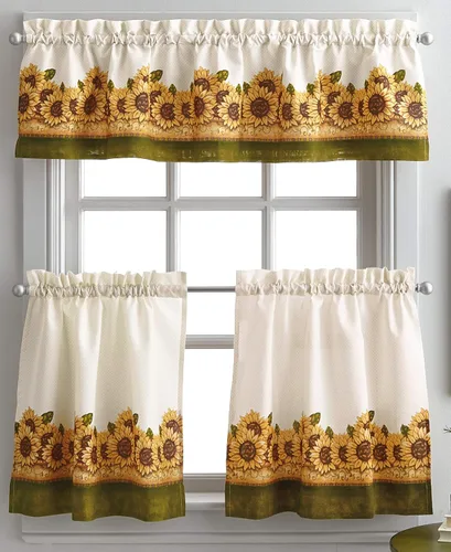 Curtainworks Juego de cortinas y cenefa de cocina con diseño de girasoles para ventana de jardín, color amarillo, 36 pulgadas