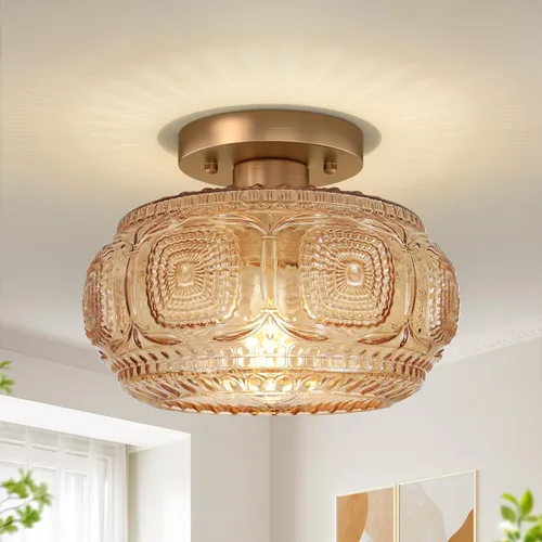 Vista 15 de Lámpara de techo semiempotrada, lámpara de techo de vidrio de globo, iluminación moderna dorada para pasillo, porche, pasillo, cocina, dormitorio
