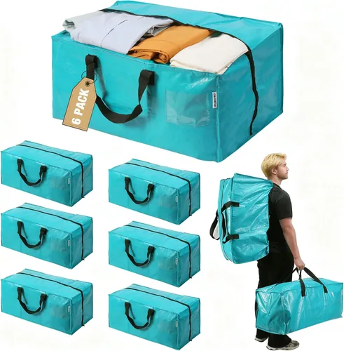 Vista 26 de WORKPRO 1 paquete de bolsas de mudanza extra grandes con cremalleras y asas de transporte, correas de mochila, bolsa de almacenamiento resistente