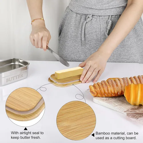 Vista 3 de BSTKEY Mantequillera de acero inoxidable con tapa para encimera, contenedor con sellado de silicona para cocina, recipiente irrompible, capacidad