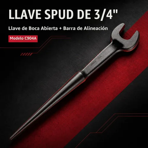 Vista 3 de URREA Llave Spud - Llave de alineación estructural de extremo abierto de 1 pulgada con mango de desplazamiento y revestimiento de óxido negro - C906B