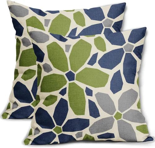 Vista 12 de Juego de 2 fundas de almohada de 16 x 16 pulgadas, diseño geométrico de flores de arte, fundas de almohada decorativas para exteriores, modernas