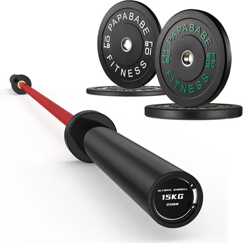 Vista 13 de 7ft Barbell with Weight Set 2" High Bounce Plates, 1000LB Capacity Home Gym
