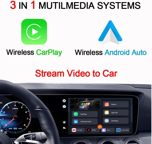 Vista 2 de CarPlay Box Dispositivo de transmisión para automóvil, adaptador inalámbrico CarPlay y adaptador inalámbrico Android Auto con Netflix YouTube