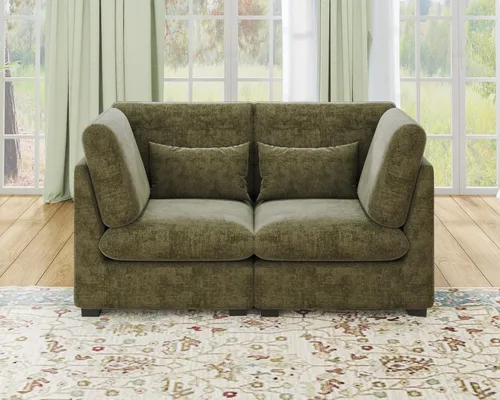 Vista 33 de Sofá modular de gran tamaño, sofá modular de pana extra profundo con diván otomano, sofás de felpilla esponjosa en forma de L para sala de estar